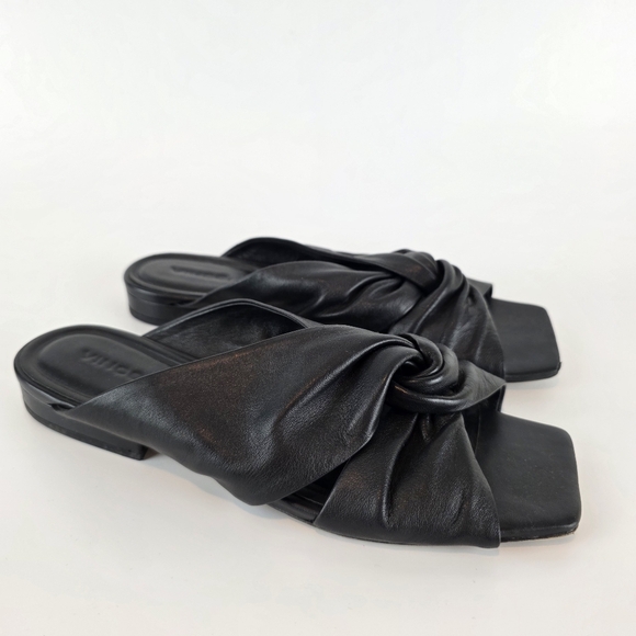 Vince Women's Black Leather Twisted Square Toe Zoya Slide Sandals Luxury sz 10 - Picture 2 of 12